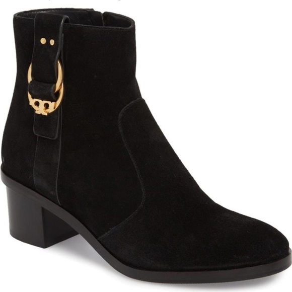 Tory Burch Marsden black suede heeled booties EUC size 7.5/8 - Picture 1 of 13